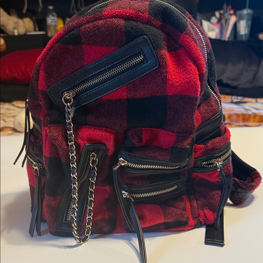Plaid Red and Black Women's Backpack